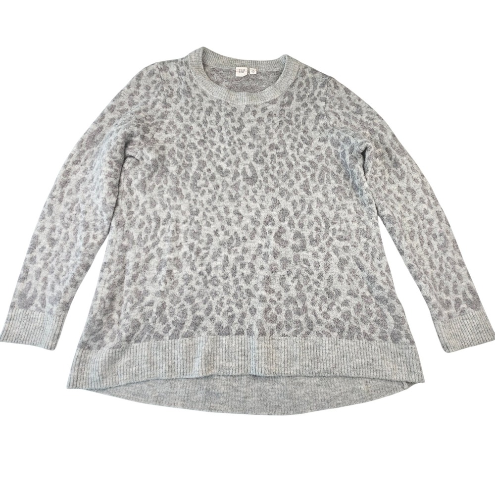 Gap ForeverCozy Charcoal Leopard Print Tunic Sweater Womens Medium HO21 725384